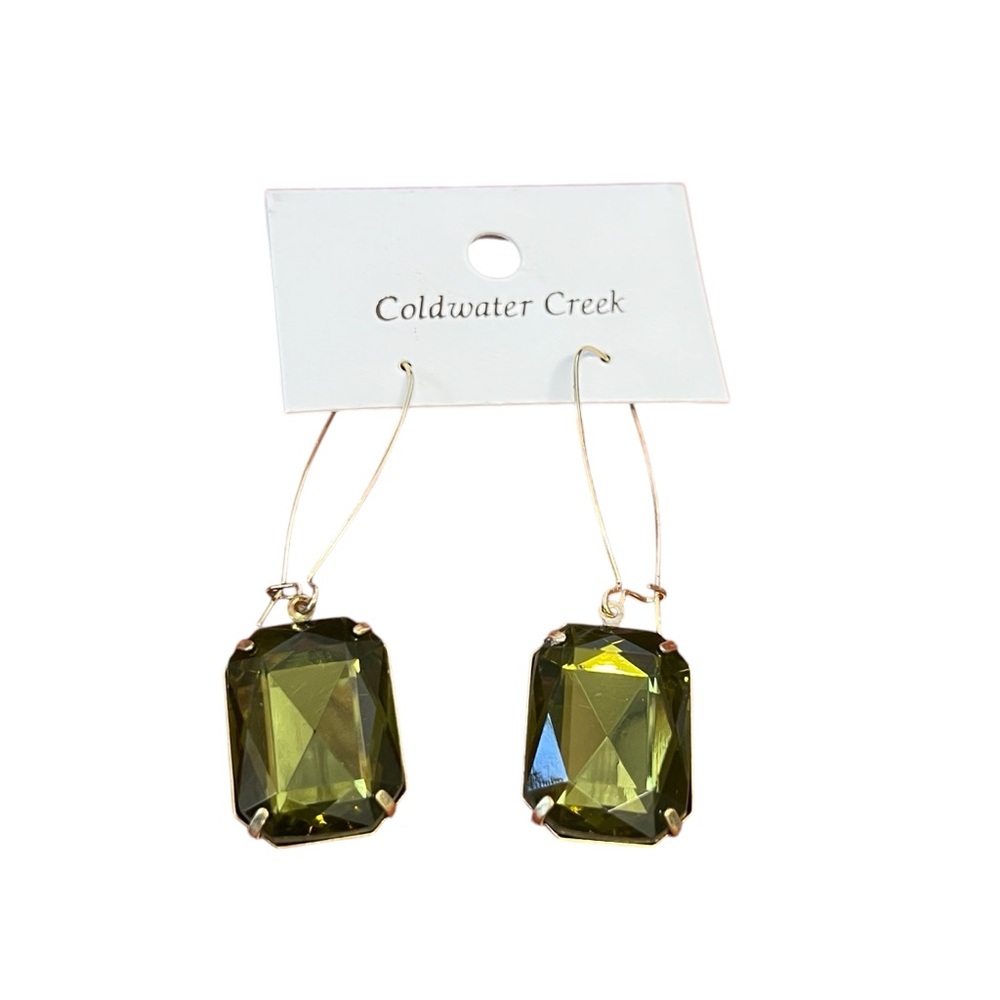 Coldwater Creek NWT - Women’s Gold Toned Green Crystal Earrings